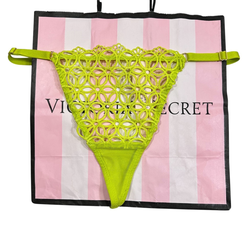 NEW Victoria's Secret Very Sexy Neon Green‎ Lace Trimmed V String Thong Panty S